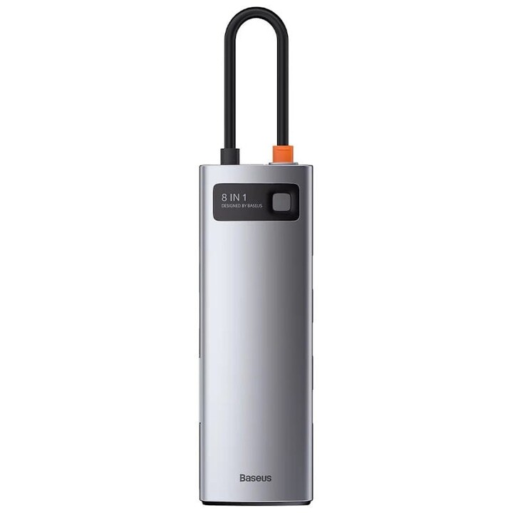 Baseus Hub Metal Gleam 8 en 1 Tipo-C 3x USB 3.0 PD HDMI RJ45 Lector de tarjetas SD MicroSD