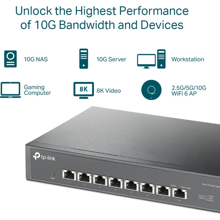 Switch TP-Link TL-SX1008 Ethernet 10G não gerenciada (100/1000/10000) Preto