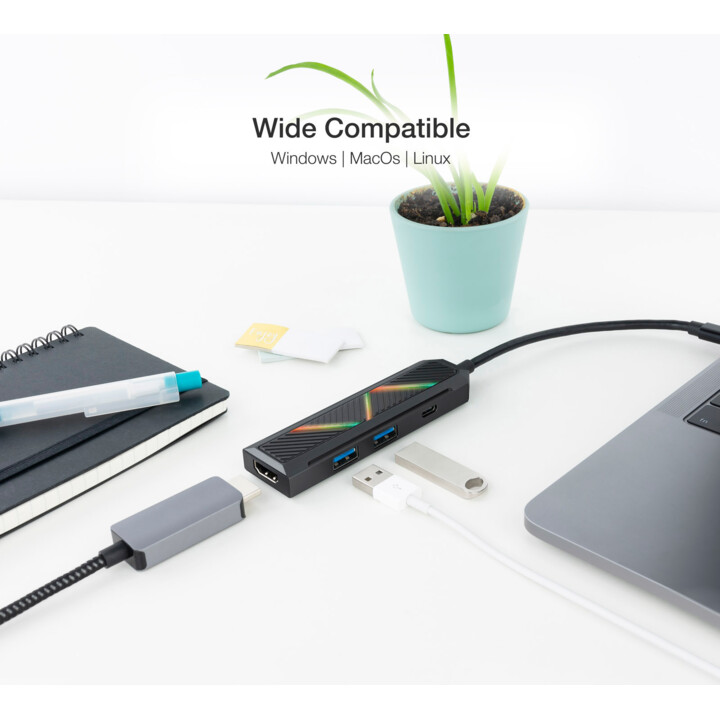 Hub USB 3.1 Type-C Nanocâble 10.16.0401/ 2 Ports USB/ 1 USB Type-C/ 1 HDMI/ Noir