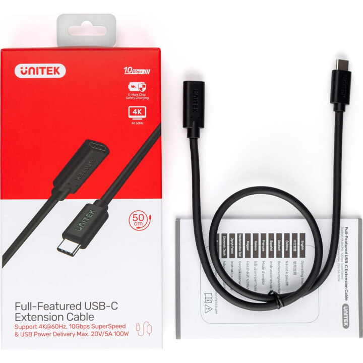 UNITEK EXTENSION CABLE USB-C 10GBPS,4K60HZ,PD,1,5M