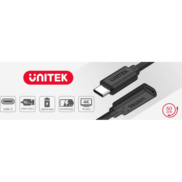 UNITEK EXTENSION CABLE USB-C 10GBPS,4K60HZ,PD,1,5M