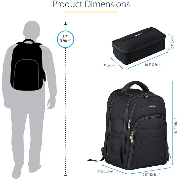 StarTech.com Zaino per Laptop 17.3" con Custodia per Accessori Rimovibile - Zaino per Professionisti Informatici in Nylon Balist