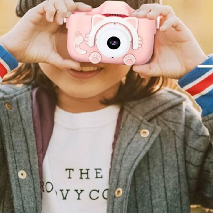 Fotocamera digitale per bambini K1C versione aggiornata Custodia per gatti da 600 mAh rosa