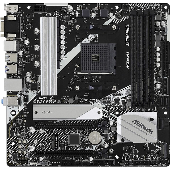 ASRock A520M Pro4 (placa-mãe, micro-ATX, soquete AMD AM4)