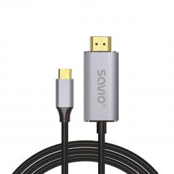 Cable USB-C a HDMI 2.0B, 2m, plateado/negro, puntas doradas, SAVIO CL-171