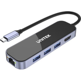 UNITEK HUB USB-C 3.1, RJ-45,3XUSB-A,HDMI,4K,PD100W