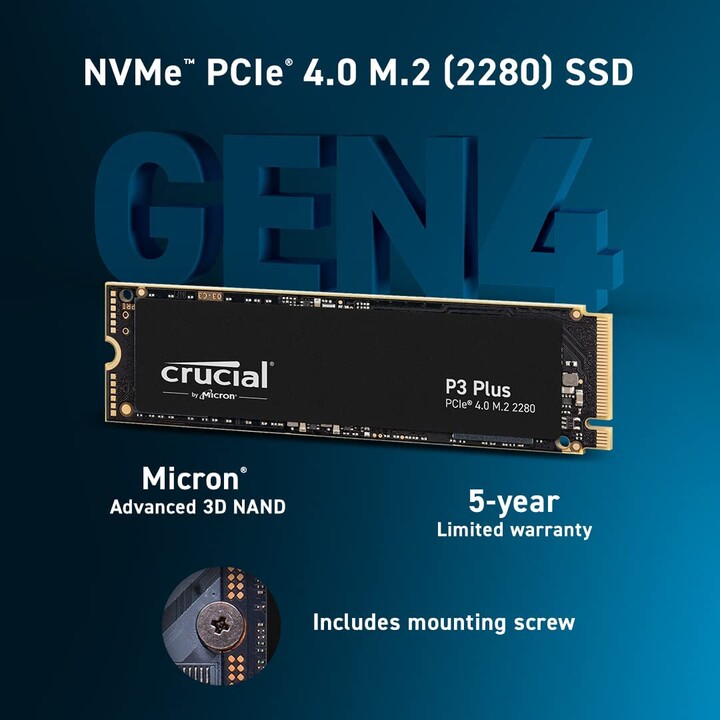 SSD Crucial 500GB P3 Plus CT500P3PSSD8 PCIe M.2 NVME PCIe 4.0 x4