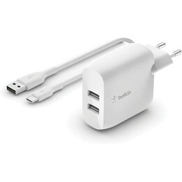 Dual usb-a charger 1m ac 24w wht