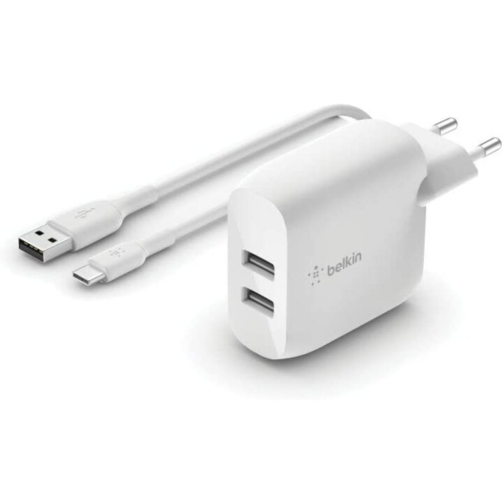 Chargeur double usb-a 1m ac 24w wht