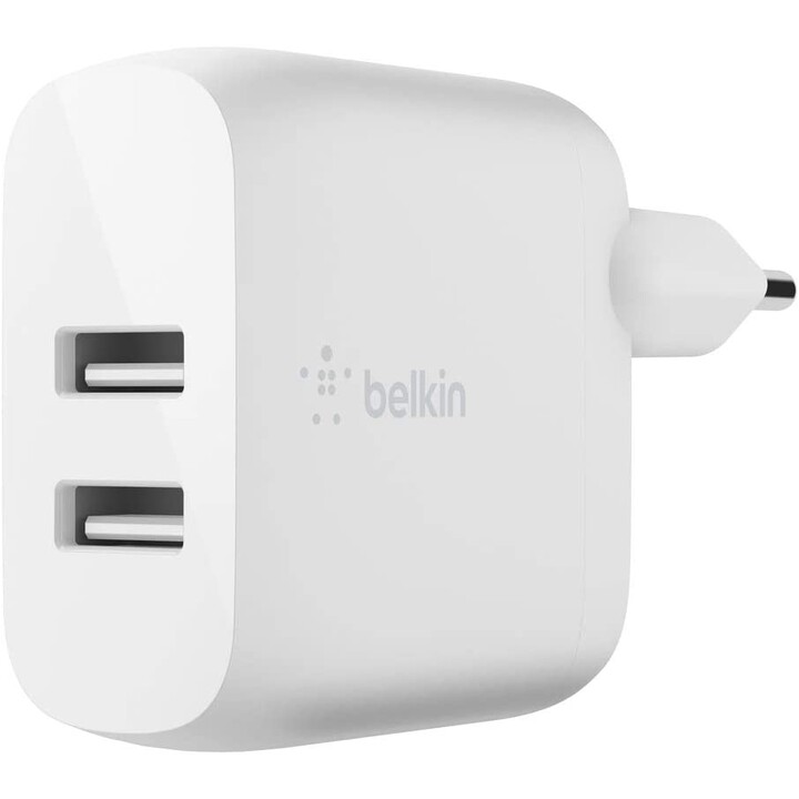 Chargeur double usb-a 1m ac 24w wht
