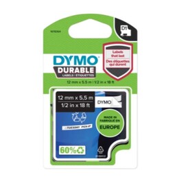 D1 durevole 12 mm x 5 5 m nero/bianco
