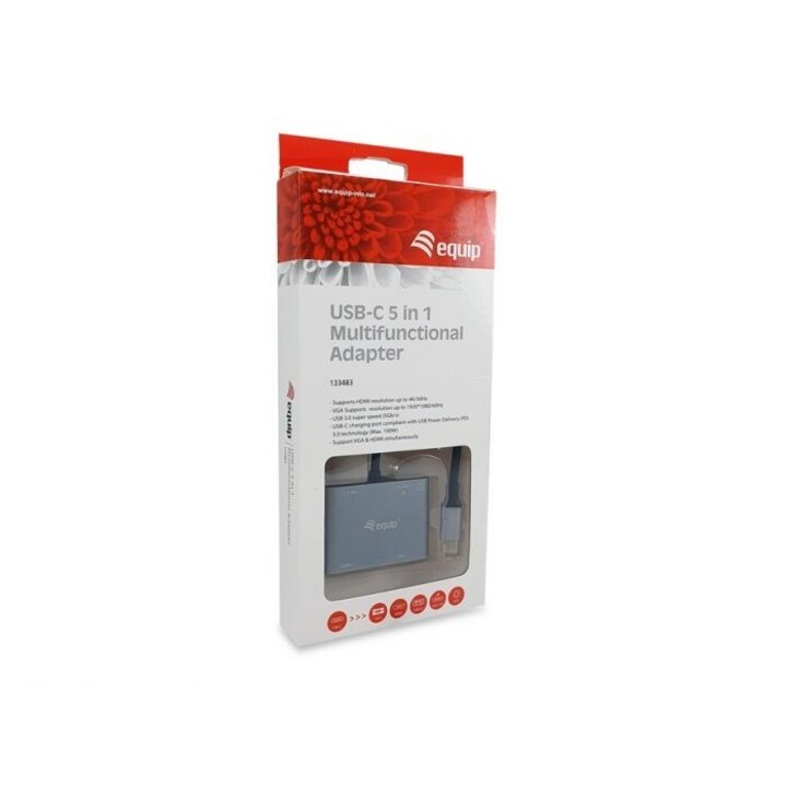 HUB EQUIP USB-C 5 IN 1 HDMI-VGA-USB-AUX-USB PD 100