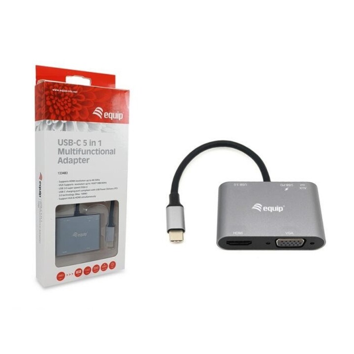 HUB EQUIP USB-C 5 IN 1 HDMI-VGA-USB-AUX-USB PD 100