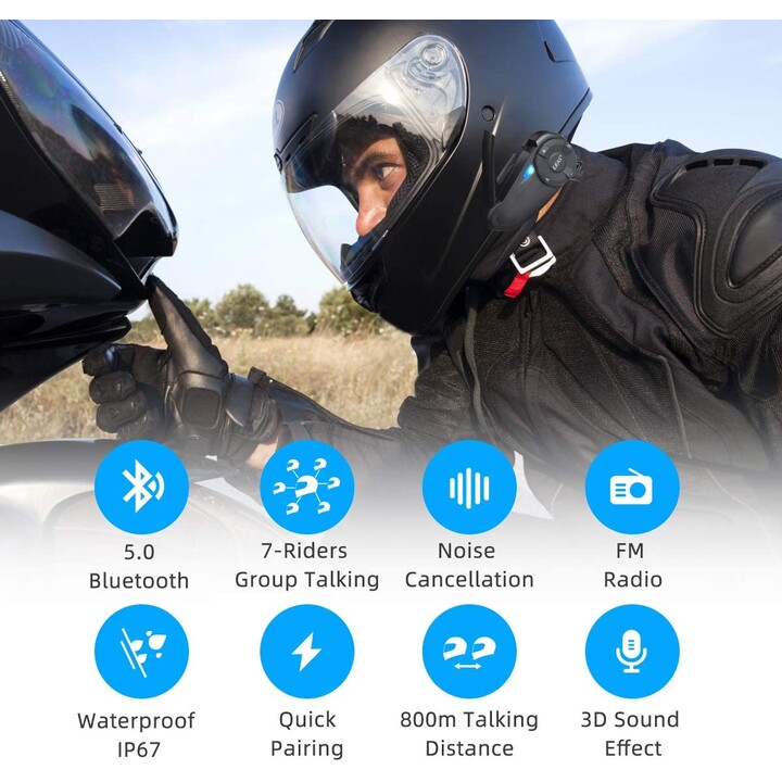 Intercom for Motorcycle EJEAS Q7 Wireless Bluetooth 5.0 IP65