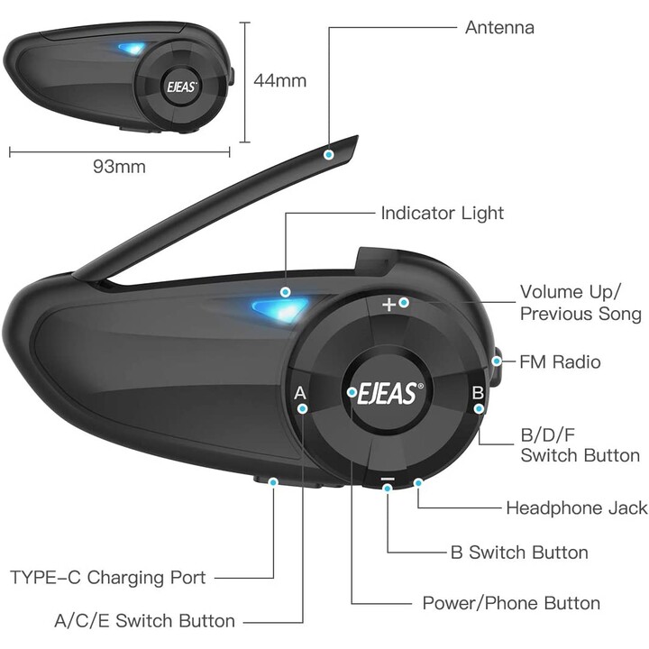 Interfono per Moto EJEAS Q7 Wireless Bluetooth 5.0 IP65