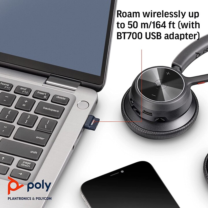 Casque stéréo supra-auriculaire Poly Voyager 4300 UC série 4320 (USB-A, Bluetooth, sans fil, certifié MS Teams)