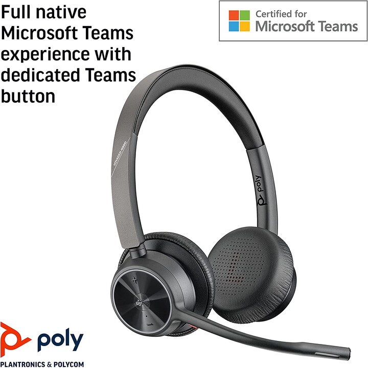 Casque stéréo supra-auriculaire Poly Voyager 4300 UC série 4320 (USB-A, Bluetooth, sans fil, certifié MS Teams)
