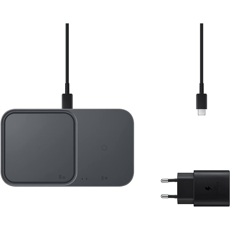 Samsung Wireless Charger Duo con adaptador de carga rápida EP-P5400T - Estación de carga inductiva (gris oscuro)