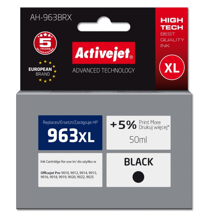 Activejet Tinta AH-963BRX para impresoras HP, Recambio HP 963XL 3JA30AE Premium 2100 páginas negro