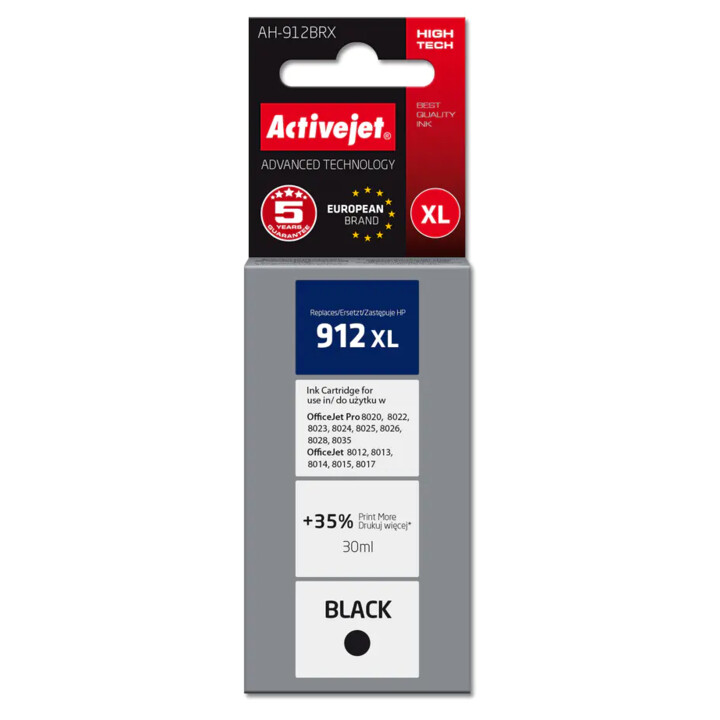 Activejet Ink AH-912BRX for HP printers, Refill HP 912XL 3YL84AE; Premium; 1100 pages; black