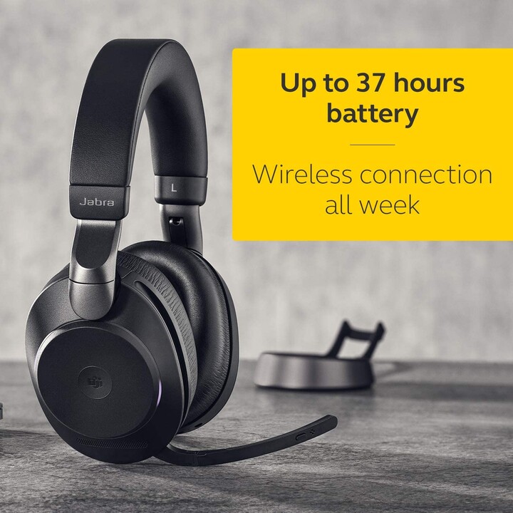 Jabra Evolve2 85 MS Stereo Headset On-Ear nero (Bluetooth, wireless, ANC, USB-C)