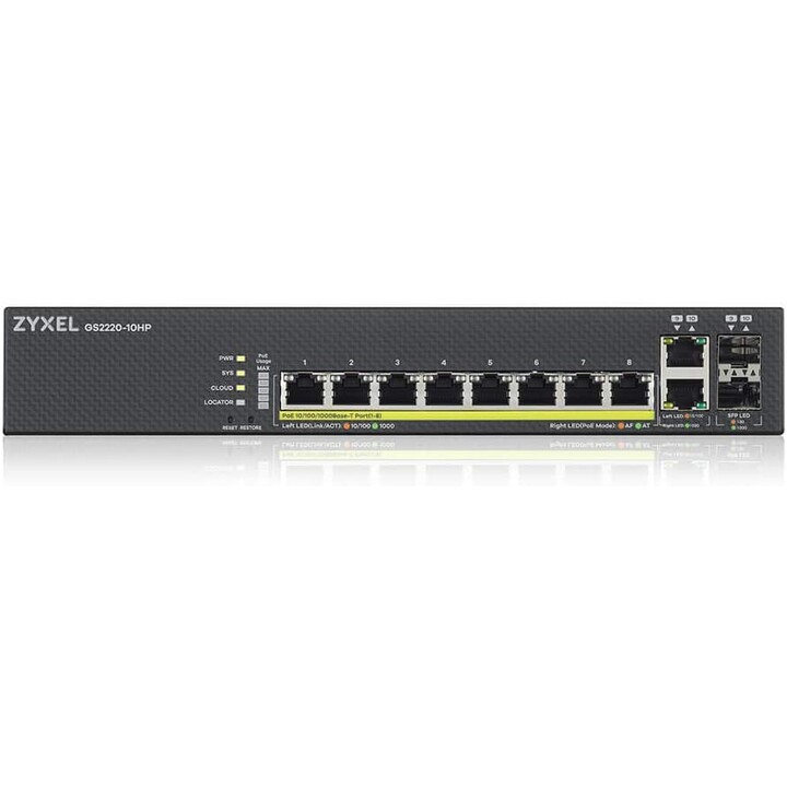 Zyxel GS2220-10HP-EU0101F switch Gestionado L2 Gigabit Ethernet (10/100/1000) Energía sobre Ethernet (PoE) Negro