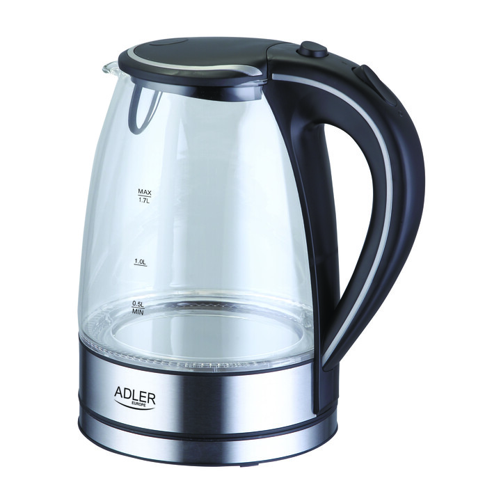 Bollitore elettrico Adler AD 1225 1,7 L Nero, Acciaio inossidabile, Trasparente 2200 W