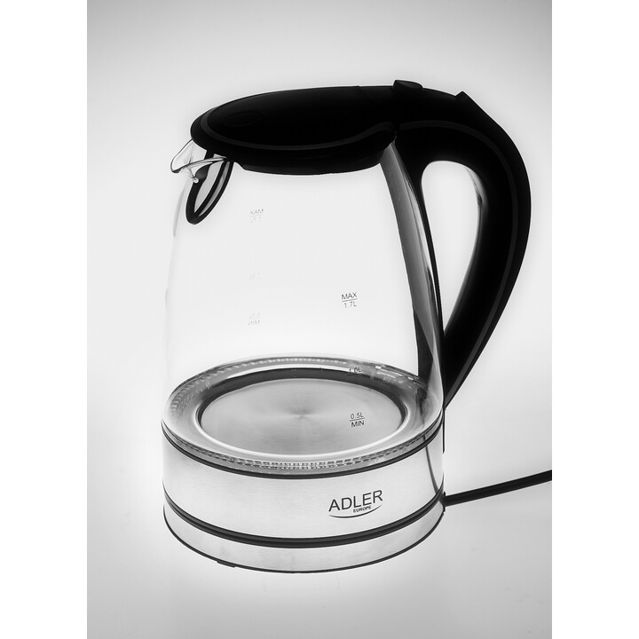 Bollitore elettrico Adler AD 1225 1,7 L Nero, Acciaio inossidabile, Trasparente 2200 W