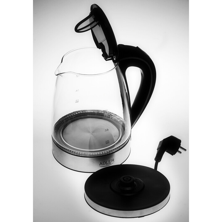 Bollitore elettrico Adler AD 1225 1,7 L Nero, Acciaio inossidabile, Trasparente 2200 W