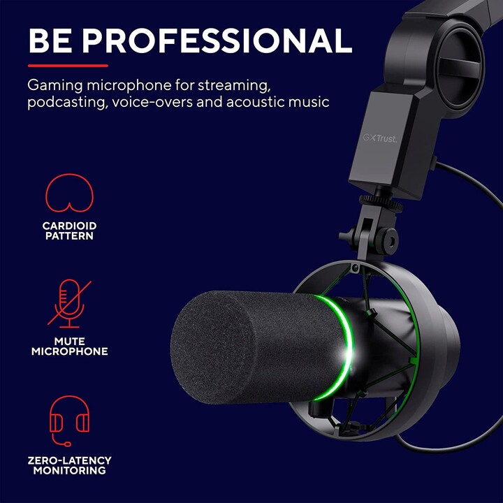 Microfone Trust Gaming GXT 255+ Professional com Boom Arm Onyx / USB 2.0