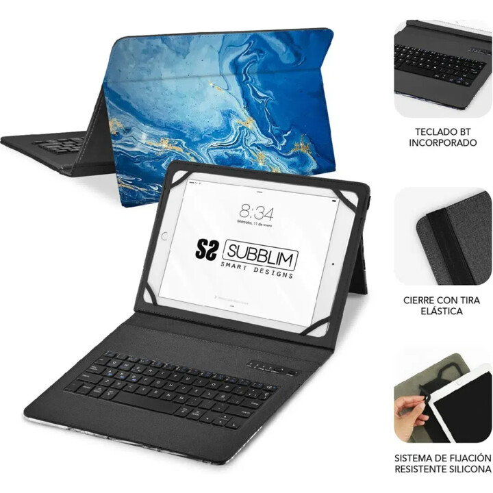 Subblim Keytab Pro Bluetooth Keyboard Case for 9'-11' Tablets/ Blue Marble