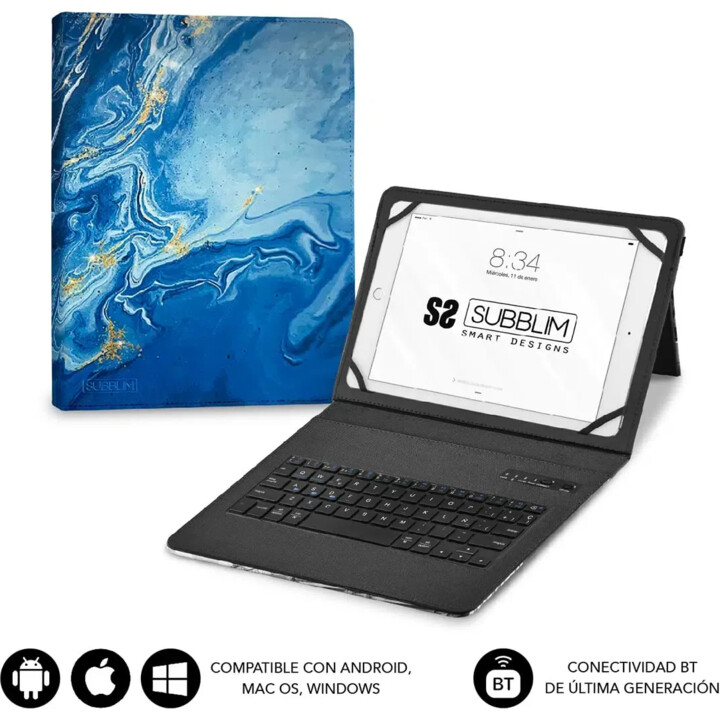 Subblim Keytab Pro Bluetooth Keyboard Case for 9'-11' Tablets/ Blue Marble