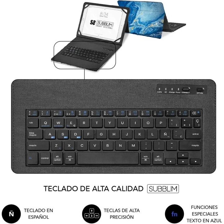 Subblim Keytab Pro Bluetooth Keyboard Case for 9'-11' Tablets/ Blue Marble