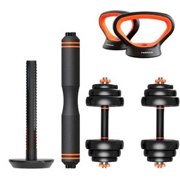 Kit de treino com pesos Xiaomi FED: Halteres + barra + Kettlebell (20 kg), preto/laranja