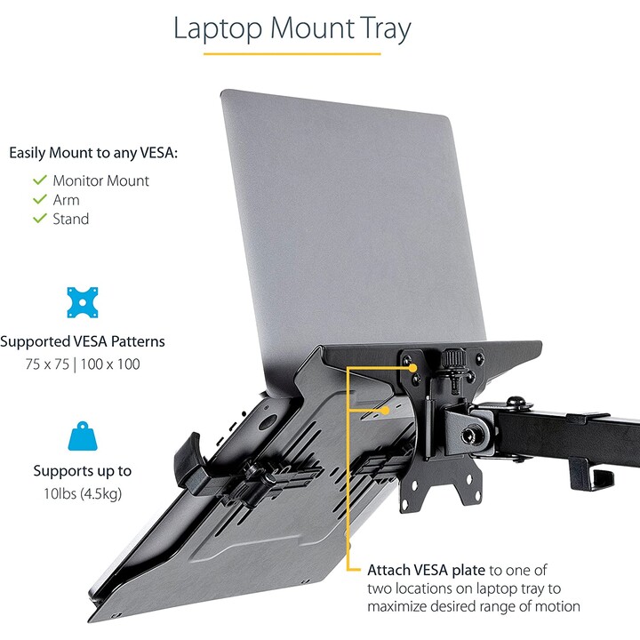 StarTech.com LAPTOP-ARM-TRAY plateau VESA pour ordinateur portable noir ventilé
