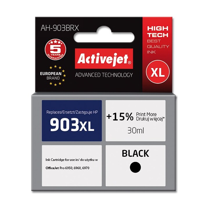 Activejet Tinta AH-903BRX (repuesto HP 903XL T6M15AE Premium 30 ml negro)