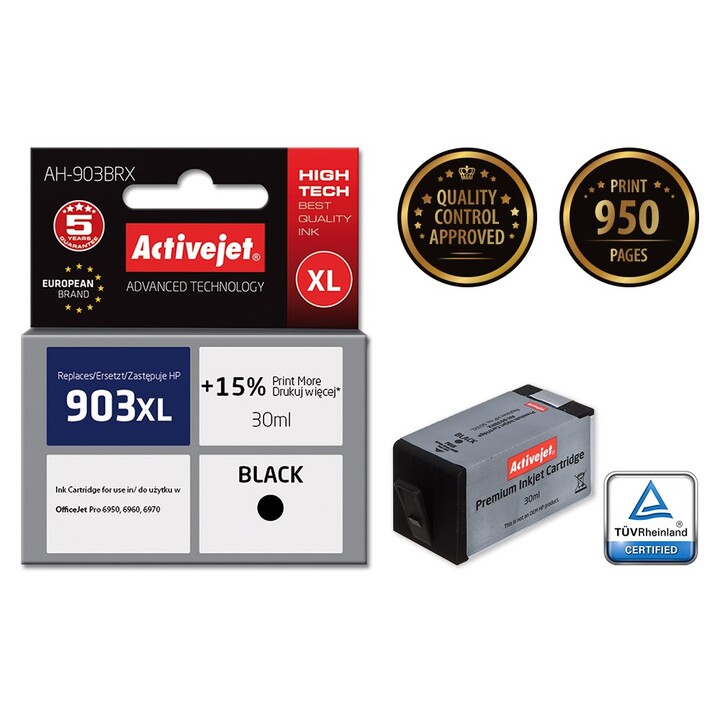 Activejet Tinta AH-903BRX (repuesto HP 903XL T6M15AE Premium 30 ml negro)