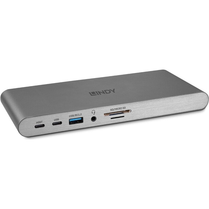 Lindy estação de acoplamento USB-C 3.2 Gen 1 / Thunderbolt 3 / 4 HDMI 2x DP 1GbE prateado