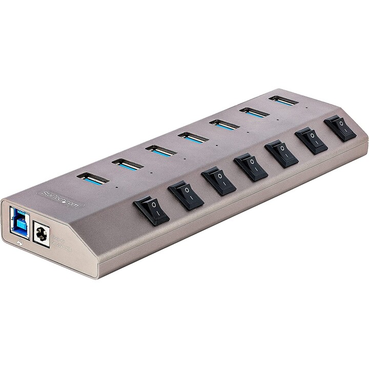 StarTech.com Hub USB-C Auto-Alimenté à 7 Ports avec Interrupteurs Marche/Arrêt Individuels, Hub d'Extension USB 3.0 (5 Gbps) ave
