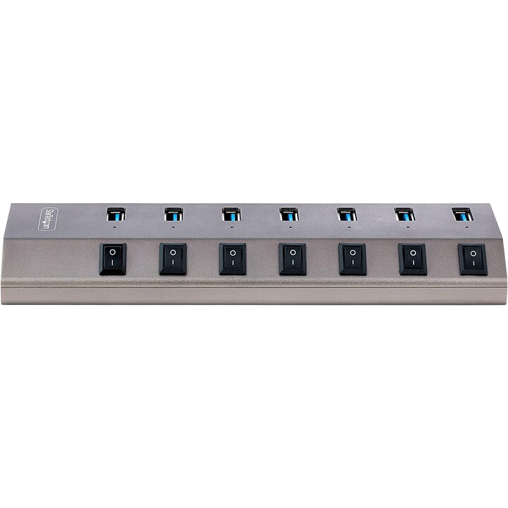StarTech.com Hub USB-C Auto-Alimenté à 7 Ports avec Interrupteurs Marche/Arrêt Individuels, Hub d'Extension USB 3.0 (5 Gbps) ave