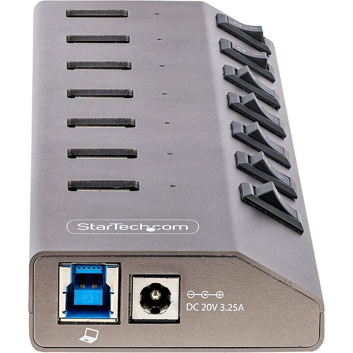 StarTech.com Hub USB-C de 7 Puertos USB-A - Ladrón USB Tipo C con Fuente de Alimentación - Interruptores Individuales de Encendi