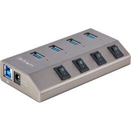 StarTech.com 4-Port selbstbetriebener USB C Hub mit Einzelschaltern pro Port, USB 3.0 (5Gbps) Hub mit Netzteil, Desktop-Laptop U