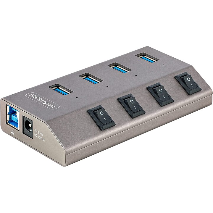 StarTech.com Hub USB-C con 4 Puertos USB-A - Ladrón USB Tipo C con Fuente de Alimentación - Interruptores Individuales de Encend