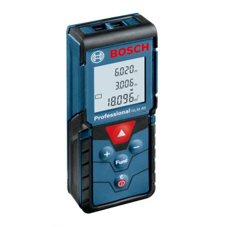 Medidor de distancia láser BOSCH GLM 40 rojo en estuche de almacenamiento (incluye 2 pilas AAA)