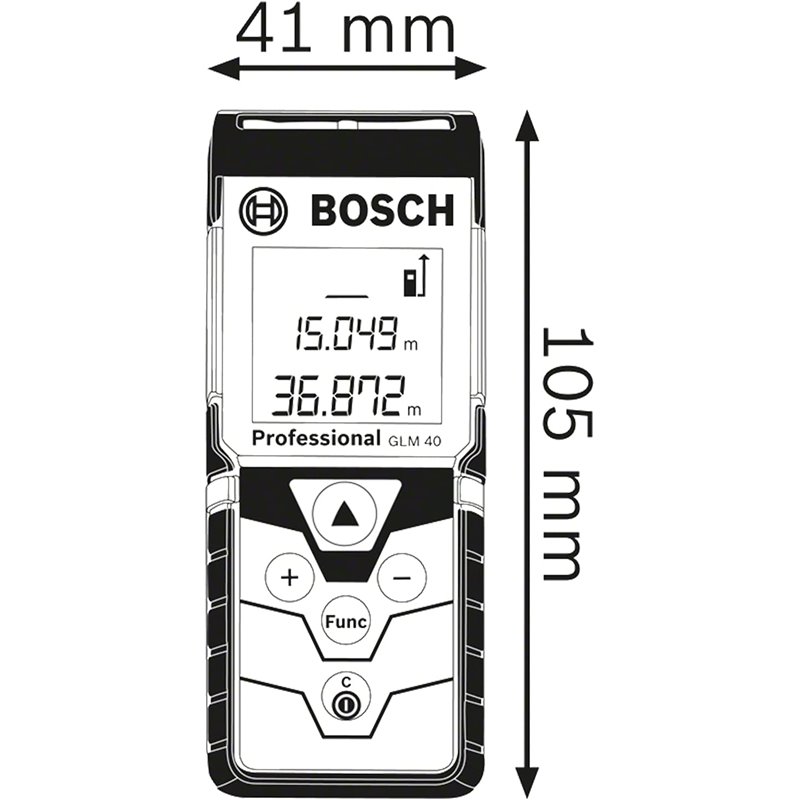Medidor de distancia láser BOSCH GLM 40 rojo en estuche de almacenamiento (incluye 2 pilas AAA)