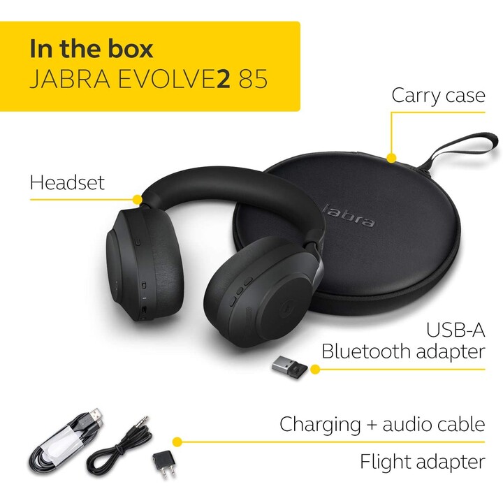 Casque stéréo Jabra Evolve2 85 MS (circumaural, Bluetooth, sans fil, suppression active du bruit)