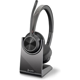 Poly Voyager 4300 UC Series 4320 Stereo Headset On-Ear (USB-A, Bluetooth, kabellos, mit Ladestation, Zoom zertifiziert)