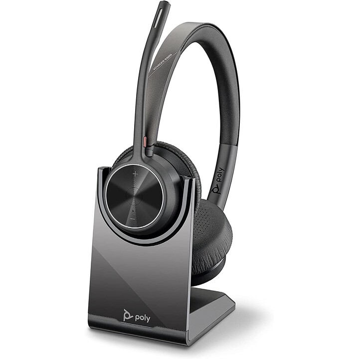 Poly Voyager 4300 UC Series 4320 Stereo Headset On-Ear (USB-A, Bluetooth, sem fio, com estação de carregamento, certificado Zoom