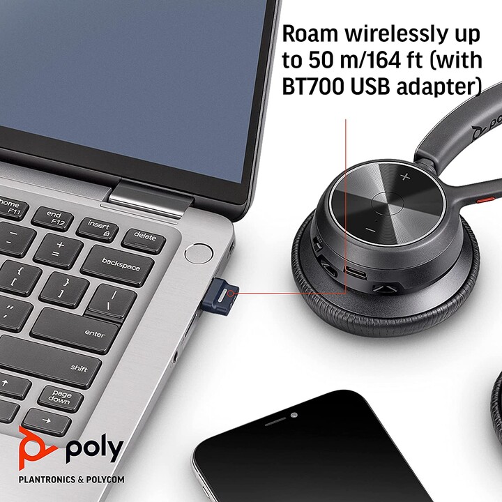 Poly Voyager 4300 UC Series 4320 Stereo Headset On-Ear (USB-A, Bluetooth, sem fio, com estação de carregamento, certificado Zoom