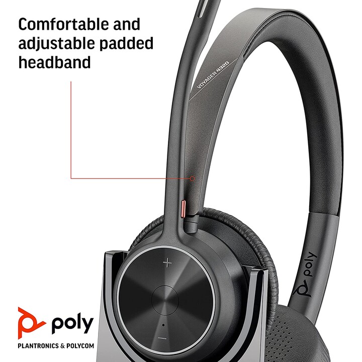 Poly Voyager 4300 UC Series 4320 Stereo Headset On-Ear (USB-A, Bluetooth, kabellos, mit Ladestation, Zoom zertifiziert)